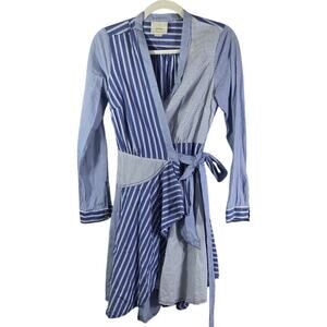 Anthropologie Maeve Wrap Dress Nlue and White‎ Striped Long Sleeve Size 2